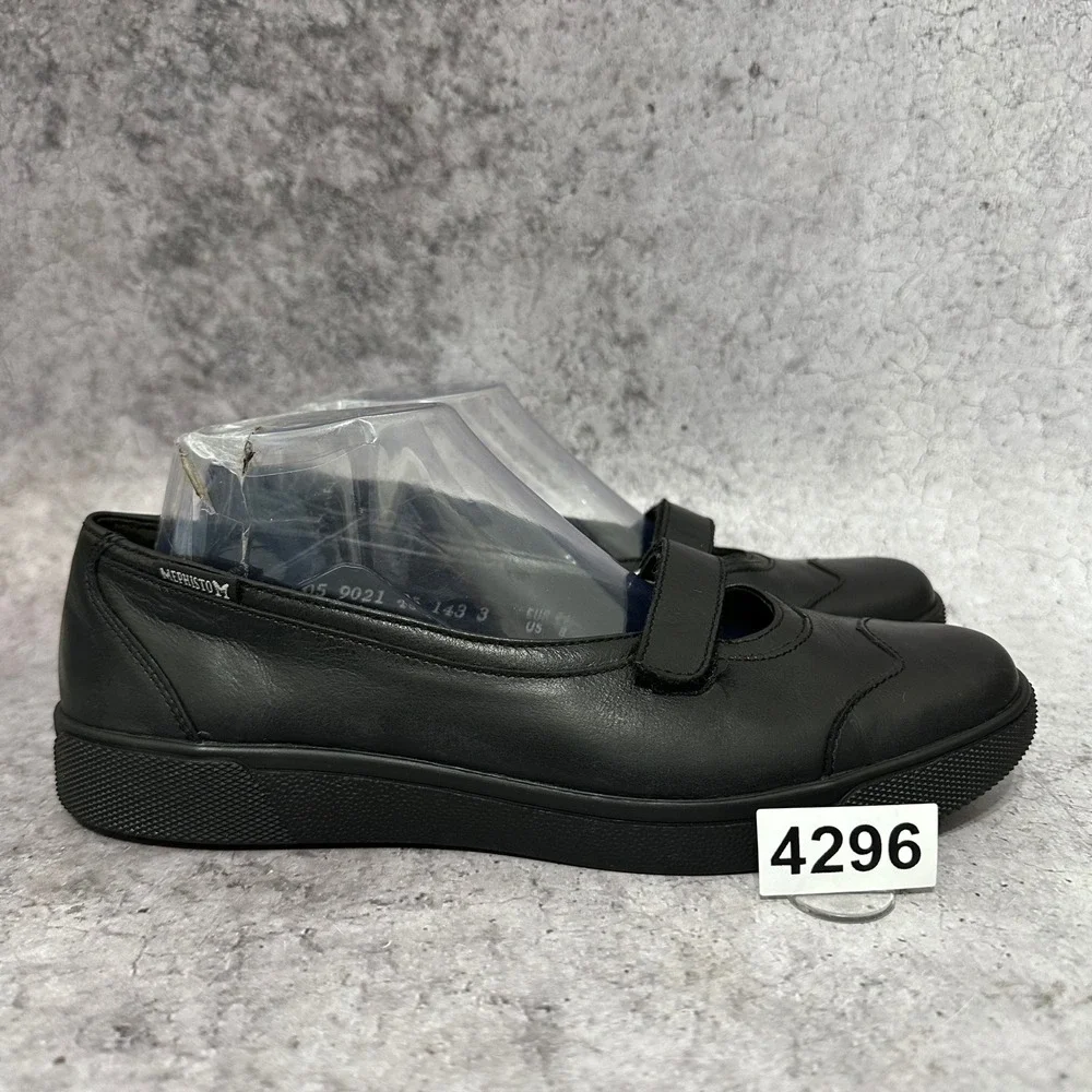 Mephisto Cool-Air Mary Jane Shoes Womens 8 Black Leather Hook Loop Strap